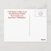 Carte Postale Camion à café Parke - 1920 (Dos)