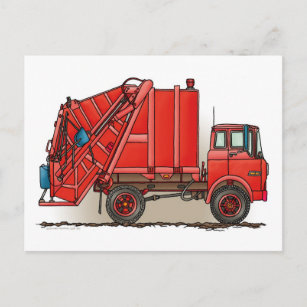 Carte Postale Camion à ordures rouges