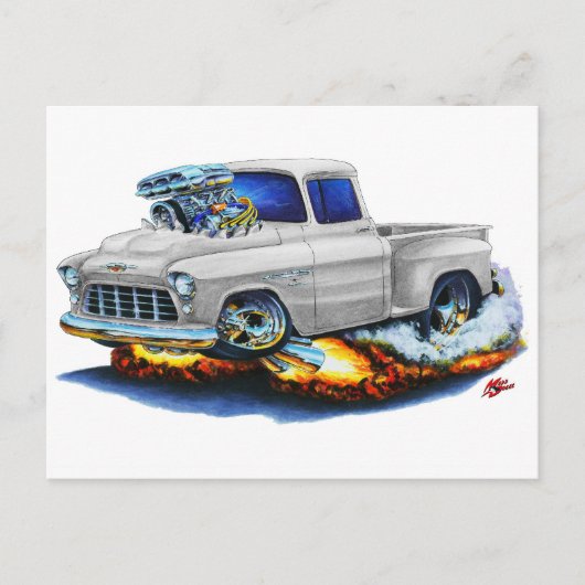 Carte Postale Camion blanc de cueillette Stepside 1955 Chevy (Devant)