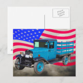 Carte Postale Camion Chevy 1 tonne et drapeau américain 1929 (Devant / Derrière)