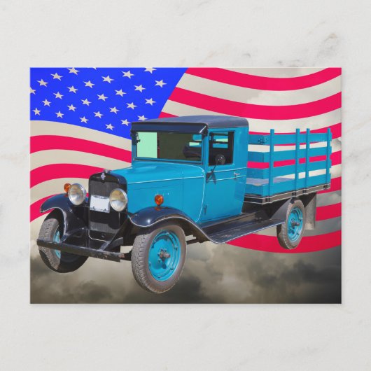Carte Postale Camion Chevy 1 tonne et drapeau américain 1929 (Devant)