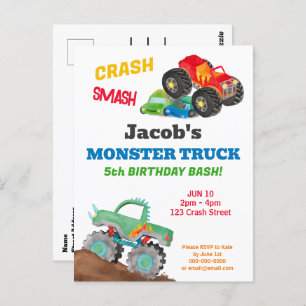 Carte Postale Camion Crash Smash Monster Anniversaire Bash