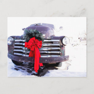 Carte Postale Camion d'antiquité avec couronne de Noël festive