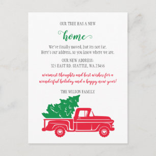 Carte Postale Camion d'arbre de Noël Nous avons déménagé Holiday