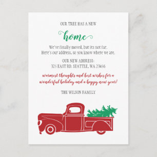 Carte Postale Camion d'arbre de Noël Nous avons déménagé Holiday