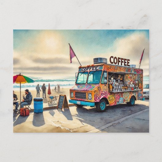 Carte Postale Camion de café au bord de la plage (Devant)