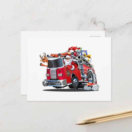 Carte Postale Camion de feu de Noël de dessin animé (Devant/Arrière en situation)
