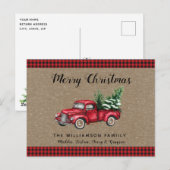 Carte Postale Camion de Noël et arbre enneigé à carreaux de Noël (Devant / Derrière)