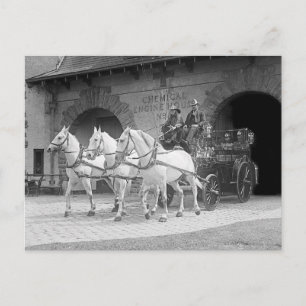 Carte Postale Camion de pompiers hippomobile, 1922