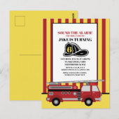 Carte Postale Camion de pompiers rouge Fête d'anniversaire d'un  (Devant / Derrière)