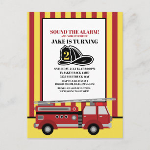 Carte Postale Camion de pompiers rouge pour l'anniversaire des 2