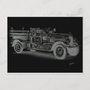 Carte Postale camion de pompiers vintage dessiné à la main inver