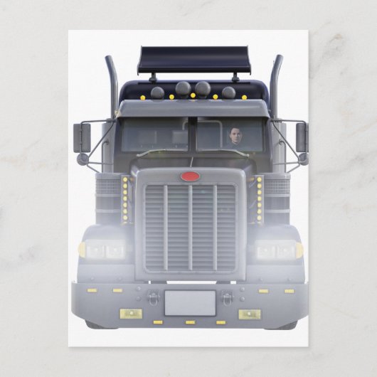 Carte Postale Camion de remorque semi-noir avec phares (Devant)