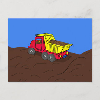 Carte Postale Camion de vidange Rouge et Jaune dessin animé