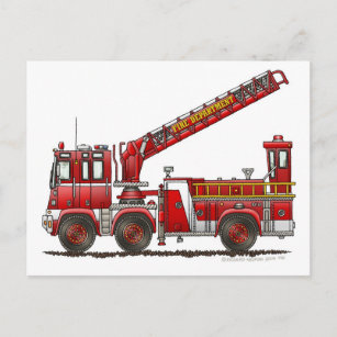 Carte Postale Camion d'incendie à crochet et échelle