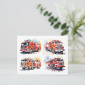 Carte Postale Camion feu rouge (Debout devant)