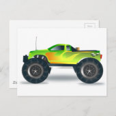 Carte Postale Camion Monster Vert avec Flammes Peint Sur Le Côté (Devant / Derrière)