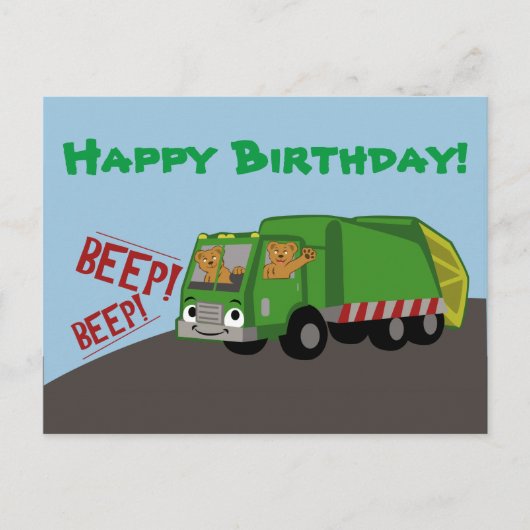 Carte Postale Camion poubelle d'anniversaire (Devant)