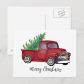 Carte Postale Camion rouge d'aquarelle de Noël agricole (Devant / Derrière)