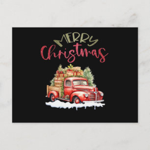 Carte Postale Camion Rouge Joyeux Noël Arbre Père Noël Mignon Vi