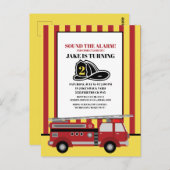 Carte Postale Camion rouge pompier de l'enfant 2e anniversaire (Devant / Derrière)