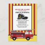 Carte Postale Camion rouge pompier de l'enfant 2e anniversaire<br><div class="desc">Camion à rayures rouge et jaune / pompier enfant de 2e anniversaire de fête d'invitation carte postale. Le texte dit : "Sonne l'alarme,  CHILDSNAME a 2 ans." Ajoutez vos propres instructions en bas. Nous disons,  "Apportez un changement de vêtements. Nous allons être mouillés."</div>