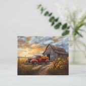 Carte Postale Camion rouge rustique avec Citrouilles et tourneso (Debout devant)