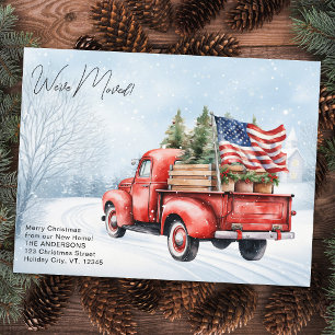Carte Postale Camion Rouge Vintage Drapeau Patriotique US Fête D