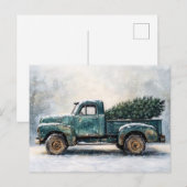 Carte Postale Camion vert rustique avec arbre de Noël (Devant / Derrière)