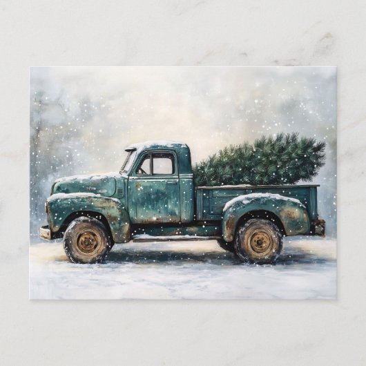 Carte Postale Camion vert rustique avec arbre de Noël (Devant)