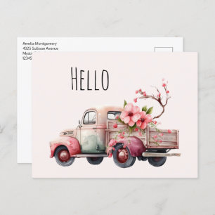 Carte Postale Camion Vintage rose