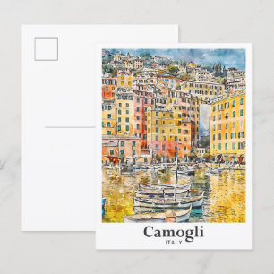 Carte Postale Camogli Italie Voyage Aquarelle main tirée
