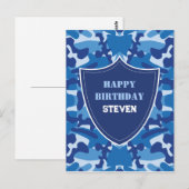 Carte Postale Camouflage Bleu Camo Armée Motif Monogramme (Devant / Derrière)