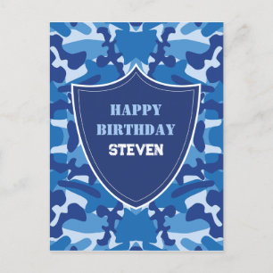 Carte Postale Camouflage bleu Camo Motif de l'armée Monogramme