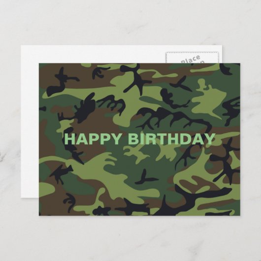 Carte Postale Camouflage vert militaire Joyeux anniversaire (Devant / Derrière)