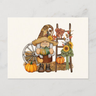 Carte Postale Campagne d'automne Citrouille récolte Gnome