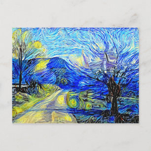 Carte Postale Campagne Starry Night Acrylique Peinture Parodie