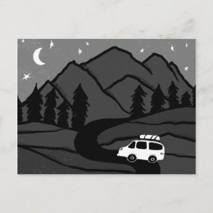 Carte Postale Campervan Mounts Vanlife RV Moon B&W