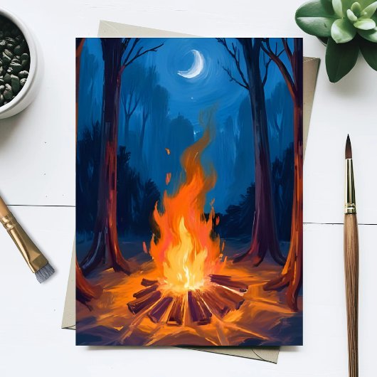 Carte Postale Campfire Moon | Nature Watercolor Painting