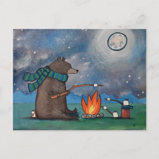 Carte Postale Camping Bear and Mice Roasting Marshmallows (Devant)