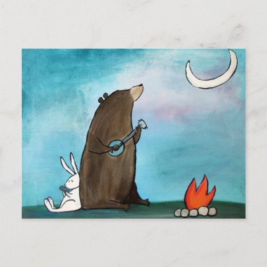 Carte Postale Camping Bear Whimsical Storybook Art (Devant)