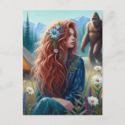 Carte Postale Camping dans la prairie avec Sasquatch (Devant)