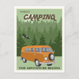Carte Postale Camping forestier Camper Van Affiche de voyage