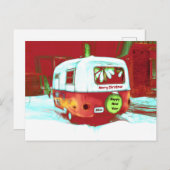 Carte Postale Camping Retro Noël Rouge Vert Vintage (Devant / Derrière)