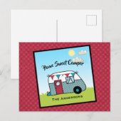 Carte Postale Camping rouge et Turquoise rétro (Devant / Derrière)