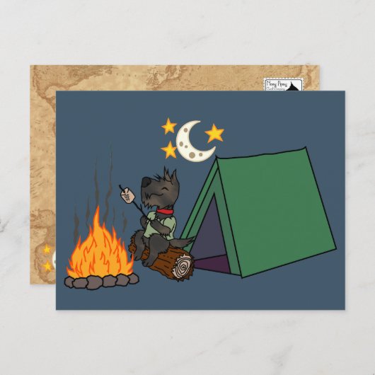 Carte Postale Camping Scottie - Brindle (Devant / Derrière)