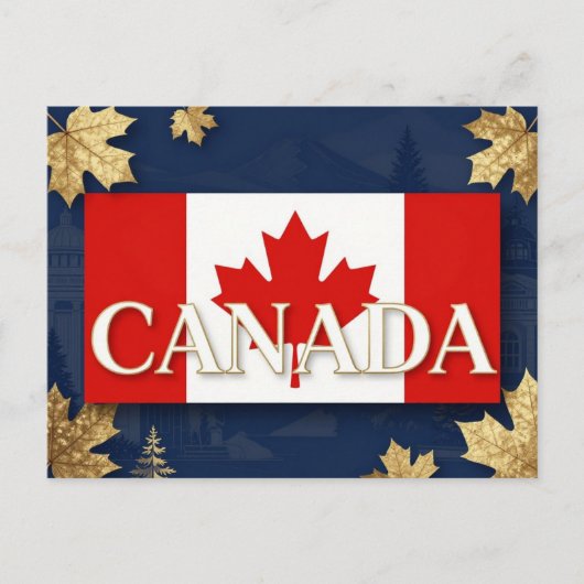Carte Postale 🍁 CANADA Feuille d'érable Bleu Or (Devant)