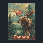 Carte Postale Canada Moose Vintage<br><div class="desc">Plongez dans le charme nostalgique de la nature sauvage du Canada grâce à notre voyage et à notre illustration vintage. Cette pièce captivante saisit l'essence d'une époque révolue, où l'orignal majestueux se promène librement dans la splendeur intemporelle des paysages naturels du pays. Imaginez-vous dans un voyage tranquille, en croisant ces...</div>