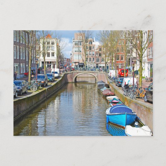 Carte Postale Canal d'Amsterdam avec bateaux (Devant)