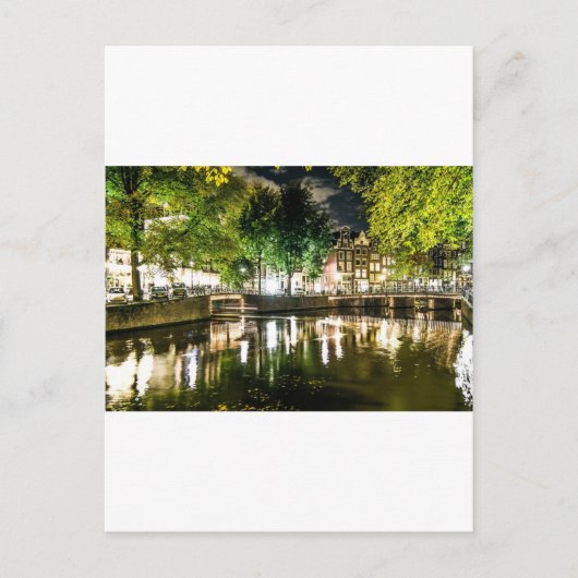 Carte Postale canal de nuit à Amsterdam, Pays-Bas (Devant)